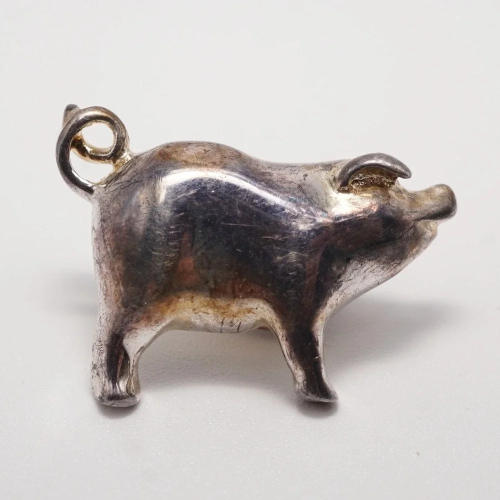 Sterling Silver Pig Pin 925 Animal Lapel Brooch Farm Piggy Jewelry 5.73g